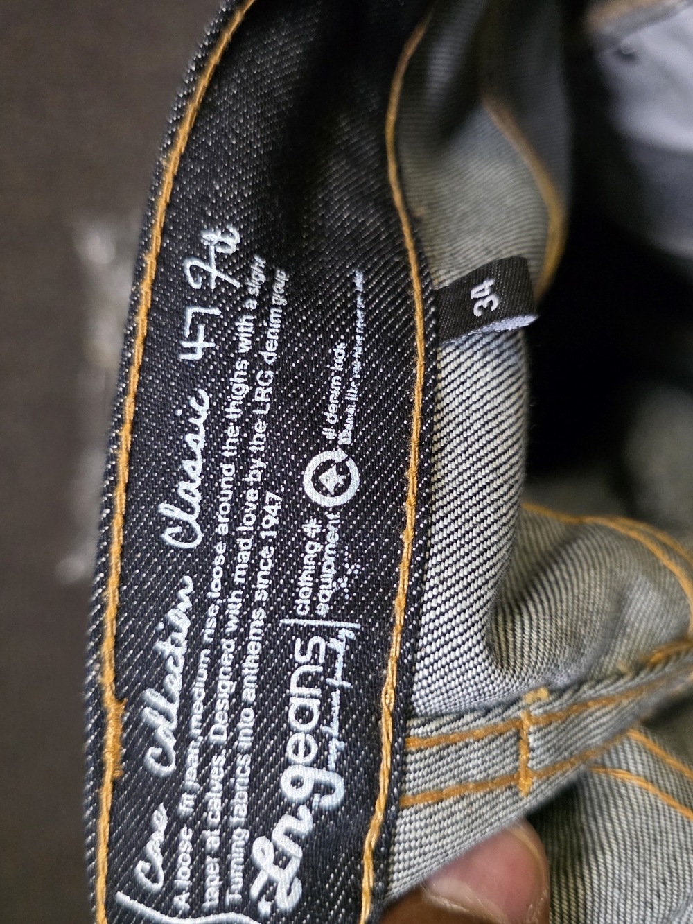 LRG Men’s Relaxed Jeans in Black with Orange Stitching